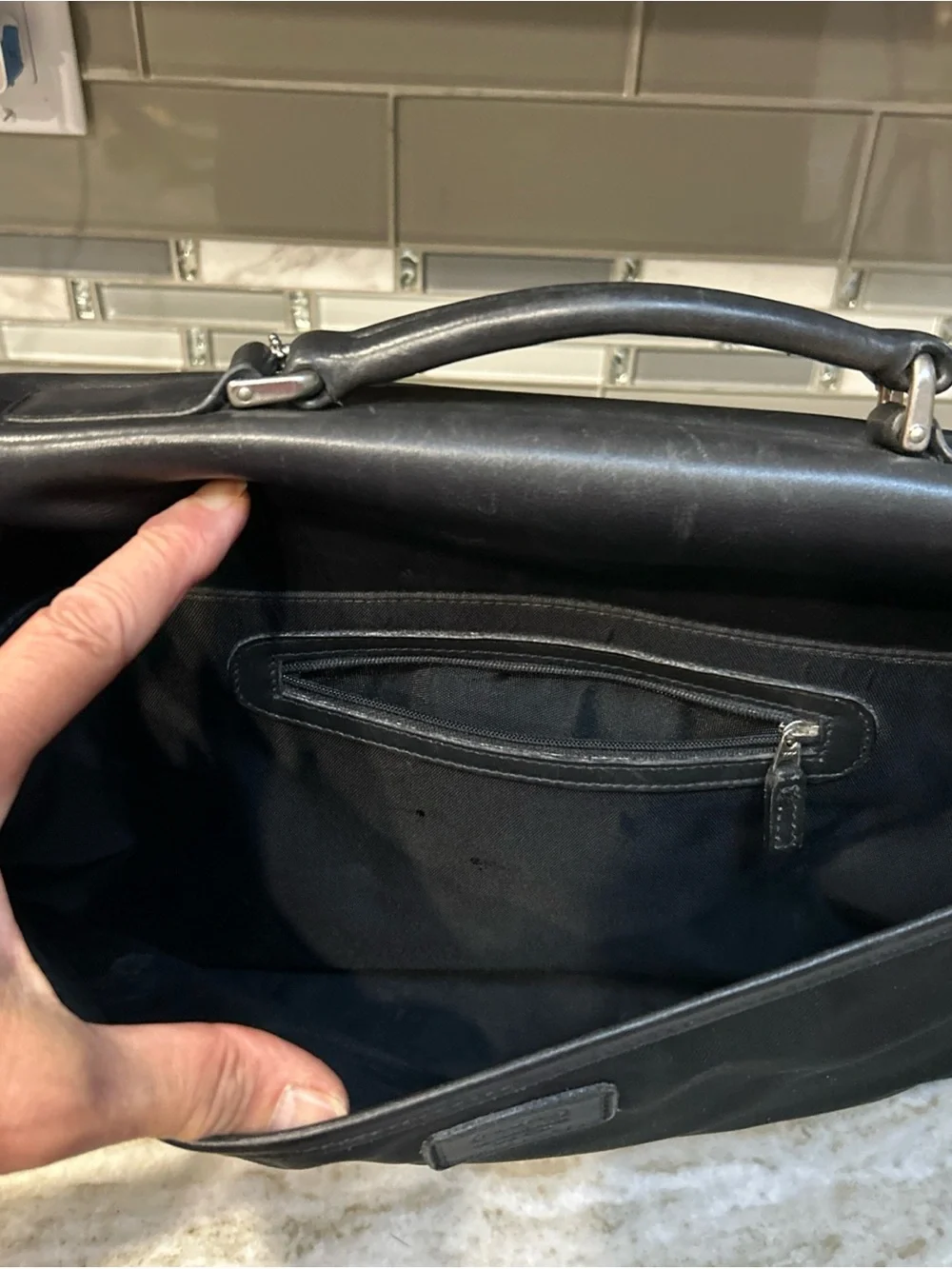 Coach Black leather & nylon briefcase messenger bag laptop travel briefcase